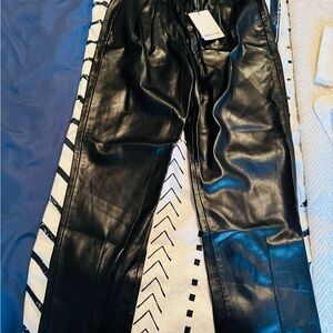 Black Straight Leg faux leather Pants